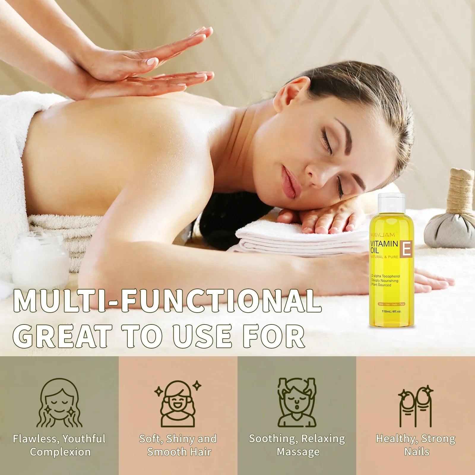 MAYJAM Natural &amp; Pure Vitamin E Oil Skincare Moisturizing Brighten Skin Tone 118ml 236ml Face Care Oil