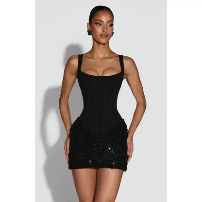 2026 New Sexy Women Square-neck Halter Mini Dress Pleated Sleeveless Backless High Waist Bodycon Dresses Summer Lady Party Robes by Dropshipman
