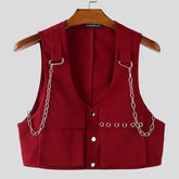 INCERUN Men Vests Solid Color Chain Decoration V Neck Sleeveless Crop Tops Men Streetwear Fashion Casual Male Waistcoats S-3XL SHOPEZRA L.L.C.