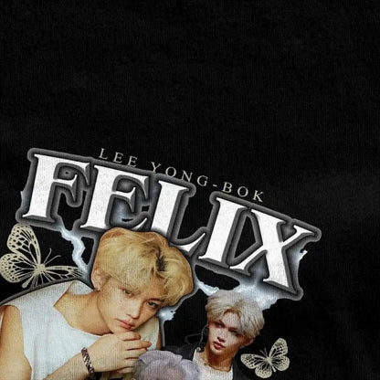 Men FELIX Korean Kpop Singer T Shirts Idol Cotton Clothing Summer Vintage Short Sleeve T-Shirt O Neck Harajuku Tshirt by Dropshipman