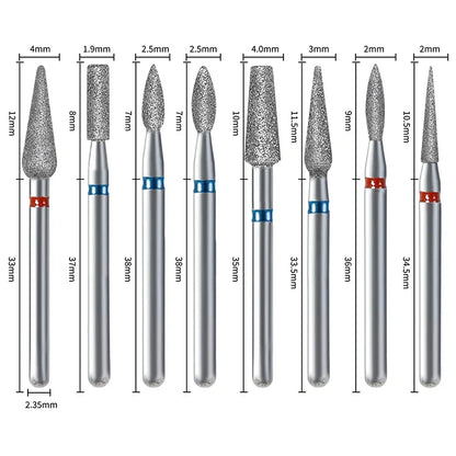 10Pcs Diamond Milling Cutter For Manicure Electric Nail Drill Bits Accessory Pedicure Machine Nail File Gel Remover Tool