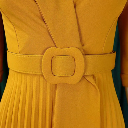 Elegant Office Ladies Dresses 2024 Autumn Fall Notched Collar Half Sleeve Belt Waisted Mid Calf Female Birthday Party Dress Midi by Dropshipman