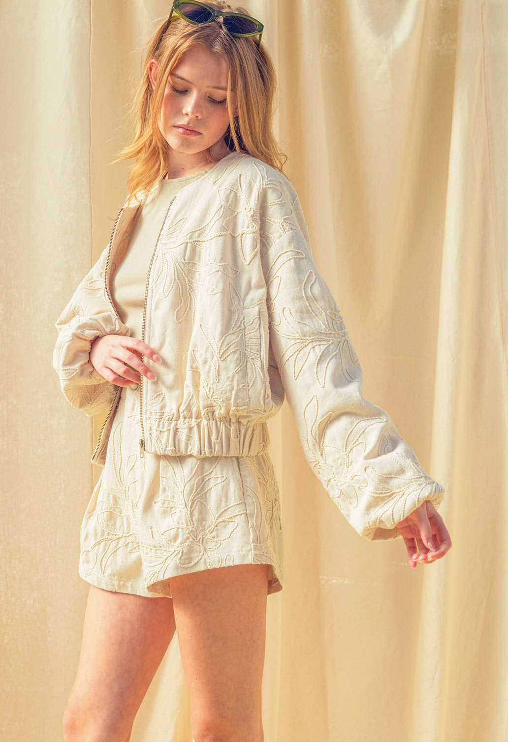 Floral Jacquard Zip Up Jacket