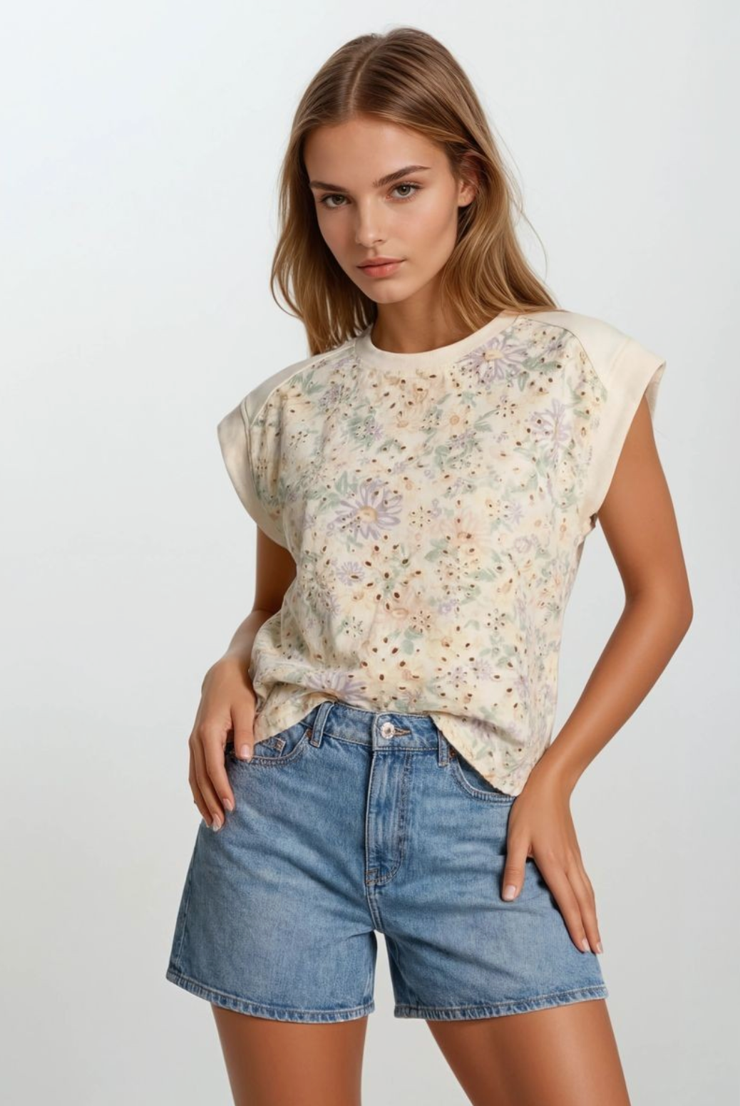 Floral Embroidery Mix Muscle Top