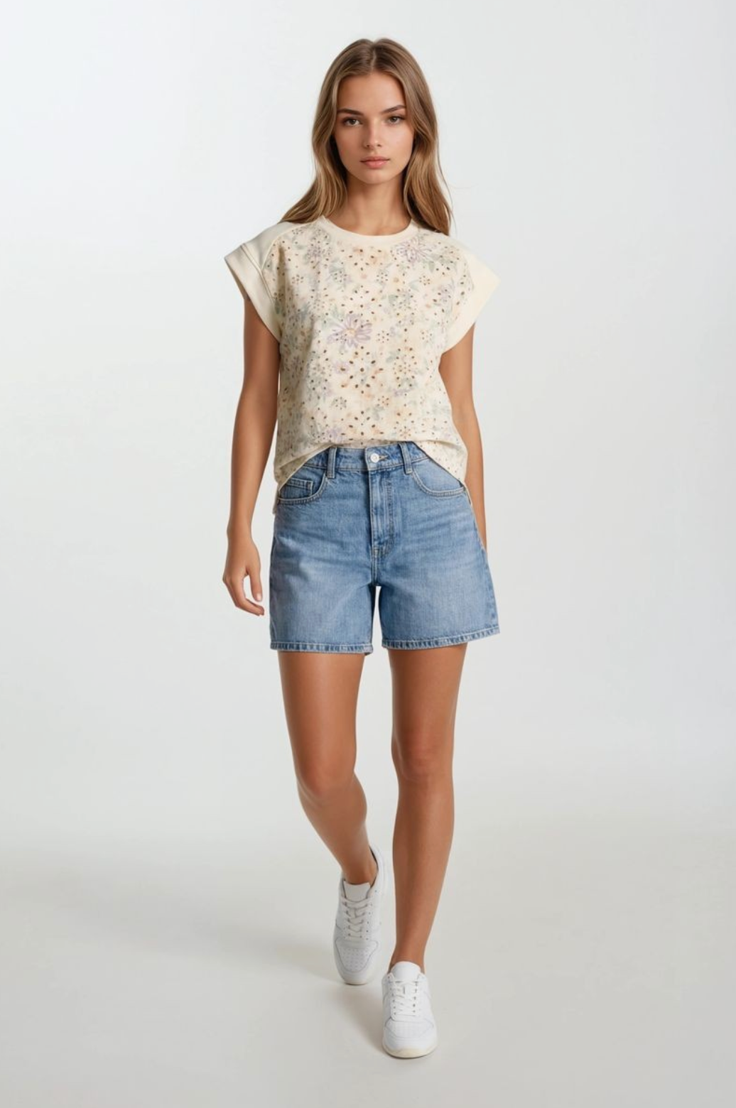 Floral Embroidery Mix Muscle Top