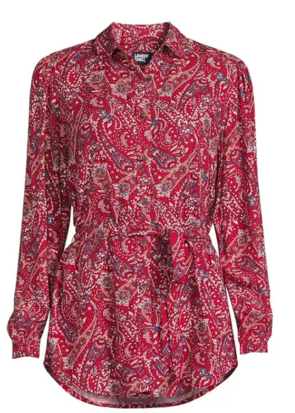 Lands End Womens Rayon Tie Waist Shirt, Large