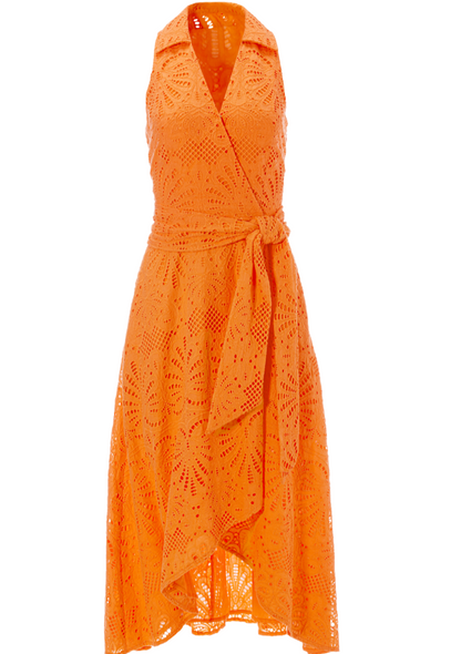 Boston Proper Eyelet Fit and Flare Faux Wrap Midi Dress, Size 8