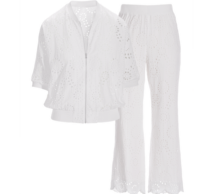 Boston Proper Eyelet Jacket and Pant Sport Set, Size Small