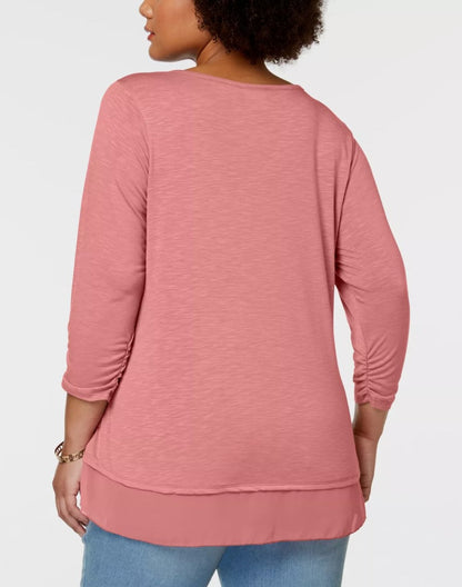Style &amp; Co Plus Size Chiffon-Hem Top, 1X, Peach Berry