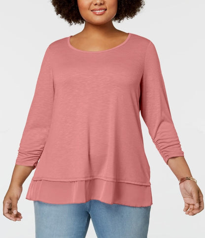 Style &amp; Co Plus Size Chiffon-Hem Top, 1X, Peach Berry
