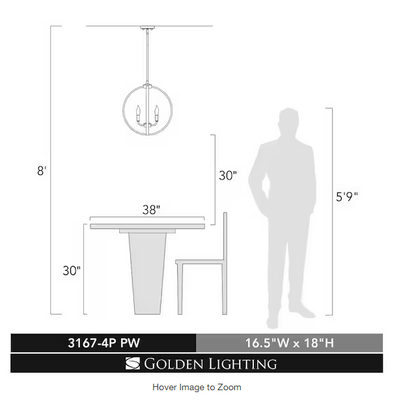 Golden Lighting 3167–4P Pw Colson – 4 Light Chandelier in Durable Style – 18.75