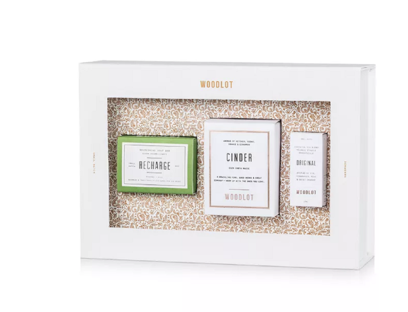 WOODLOT Essentials 3-Pc. Gift Set Soap Bar / Cinder Candle / Essential Oil Blend