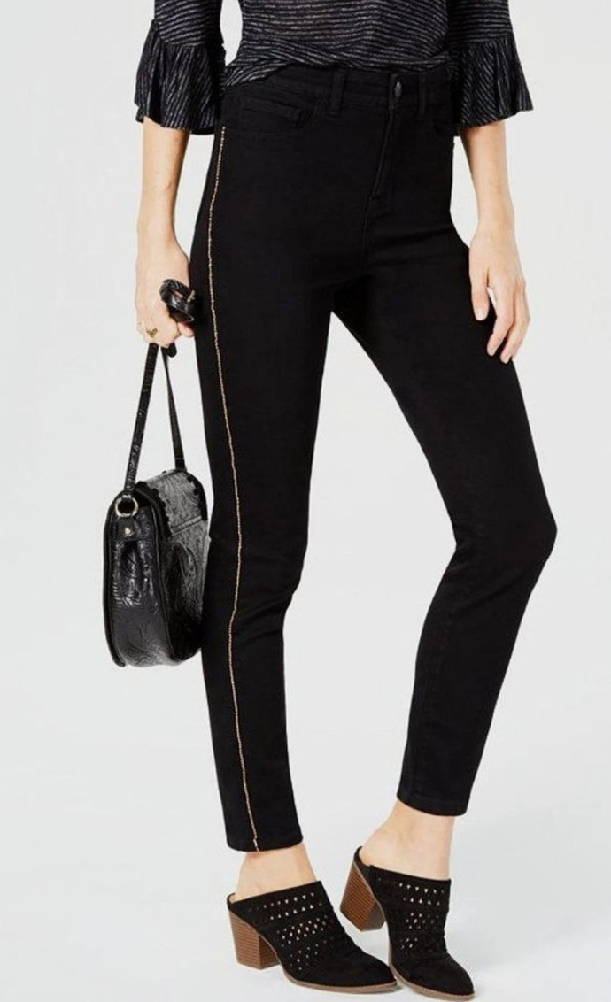 Style &amp; Co Petite Chain-Embellished High-Rise Skinny Jeans, Size 4P