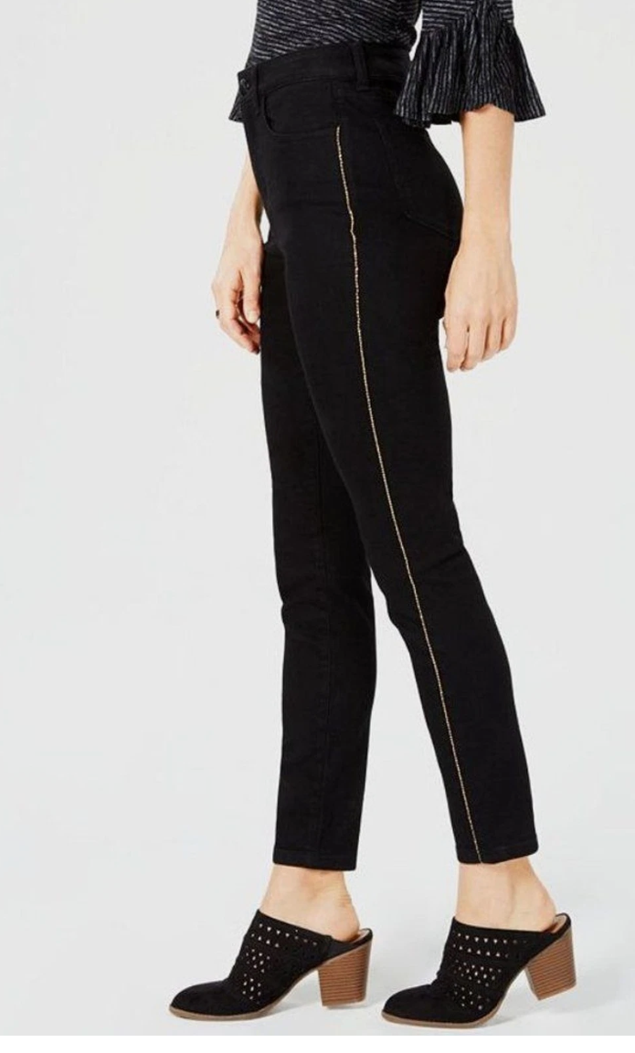 Style &amp; Co Petite Chain-Embellished High-Rise Skinny Jeans, Size 4P