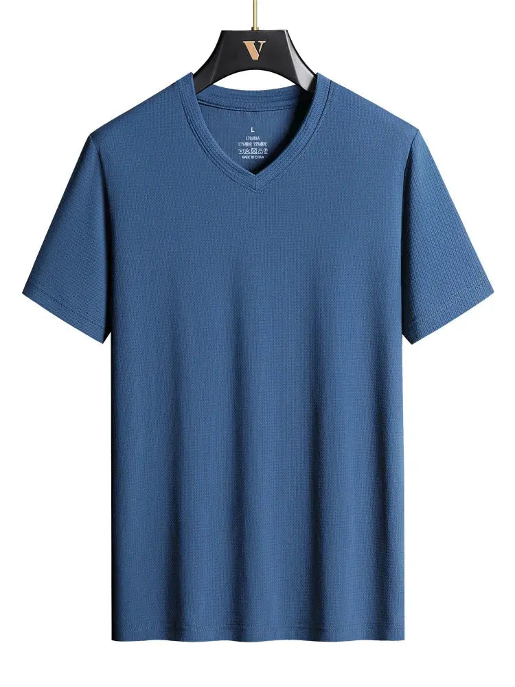Plus Size 7XL 8XL 9XL Summer V-Neck T-shirts For Men Ice Silk Cooling Quick-dry Breathable Men&