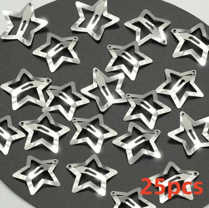 10/25/50/100/200pcs Silver Star Hair Clips for Girl Y2k Filigree Star Metal Snap Clip Hairpins Barrettes Hair Accessories
