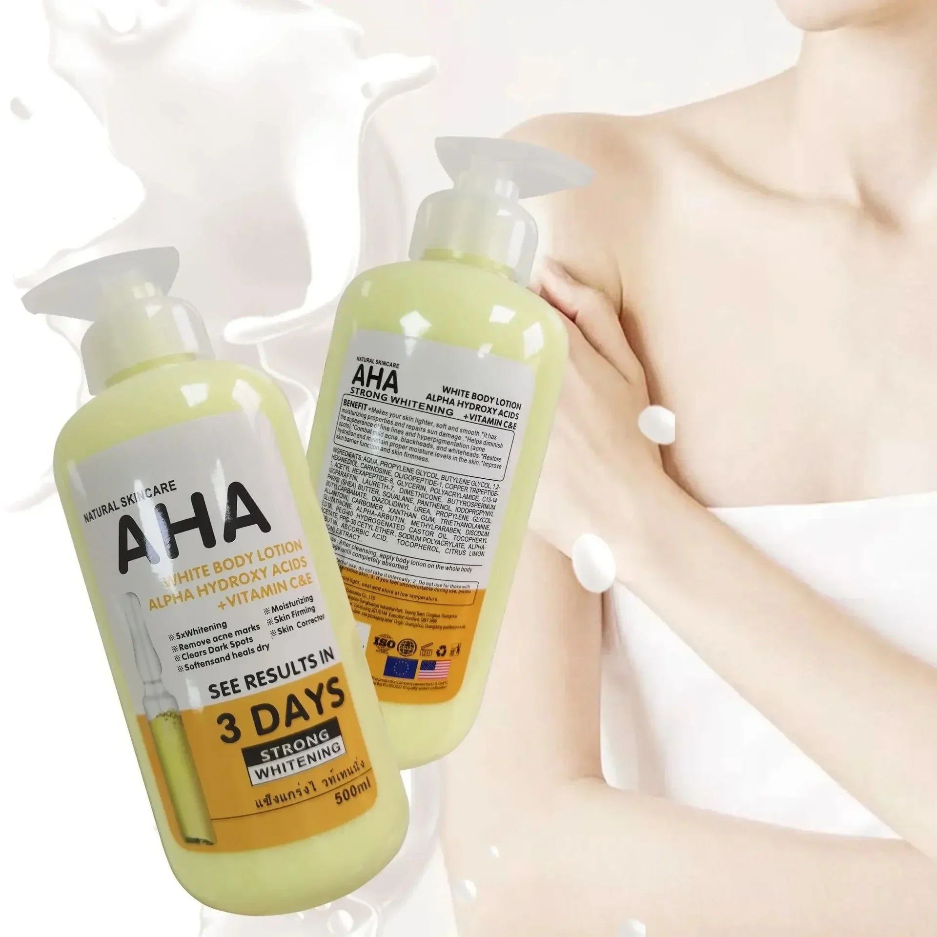 500ml Whitening Body Cream Hydroxy Acids Vitamin C&amp;E Moisturizing Lightening Body Lotion Skin Care Remove Acne Marks