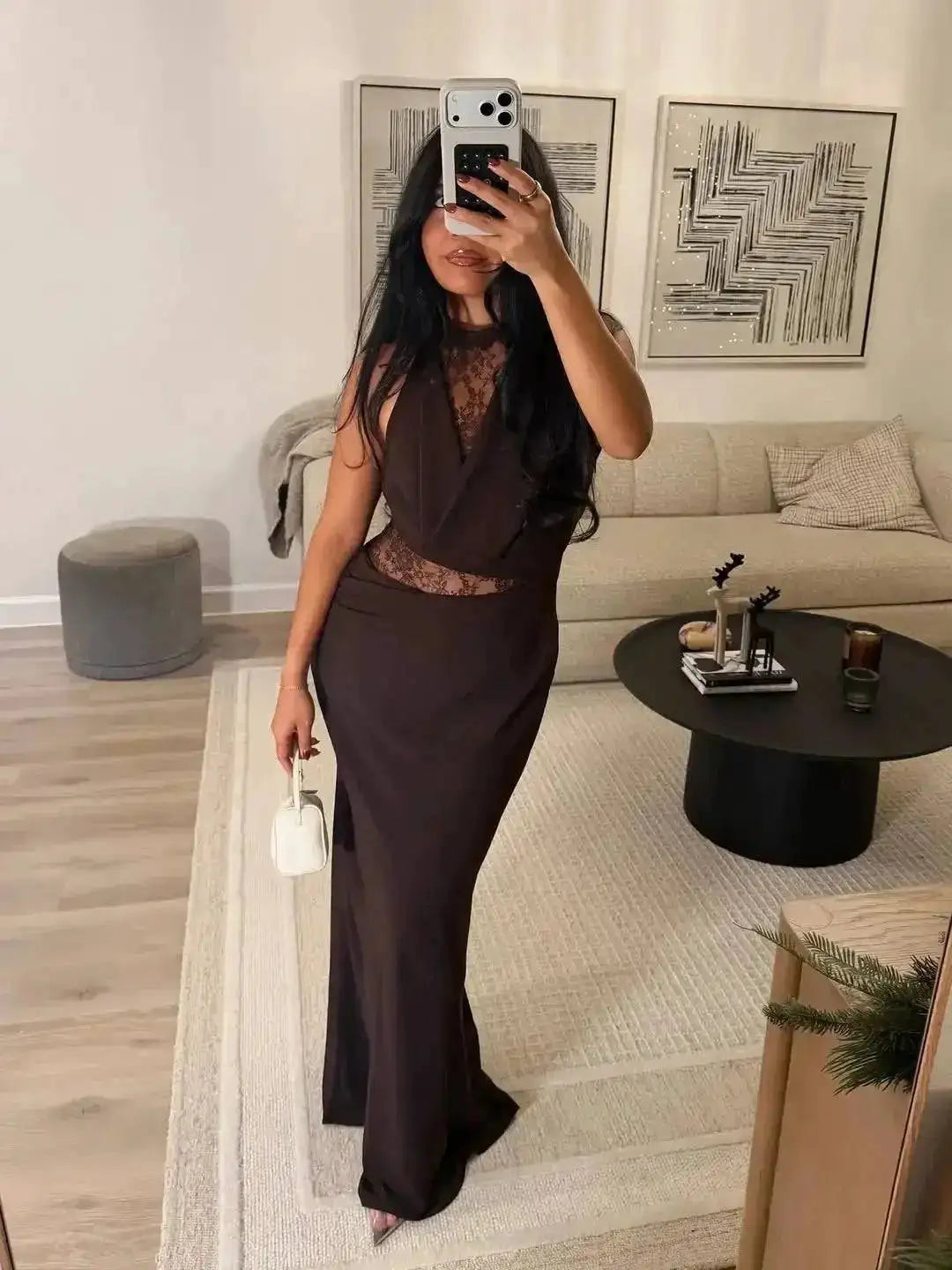 Women Lace Patchwork Sleeveless Pleated Dress Elegant Off-shoulder See Through Long Dresses 2026 Lady Evening Party Vestidos by Dropshipman