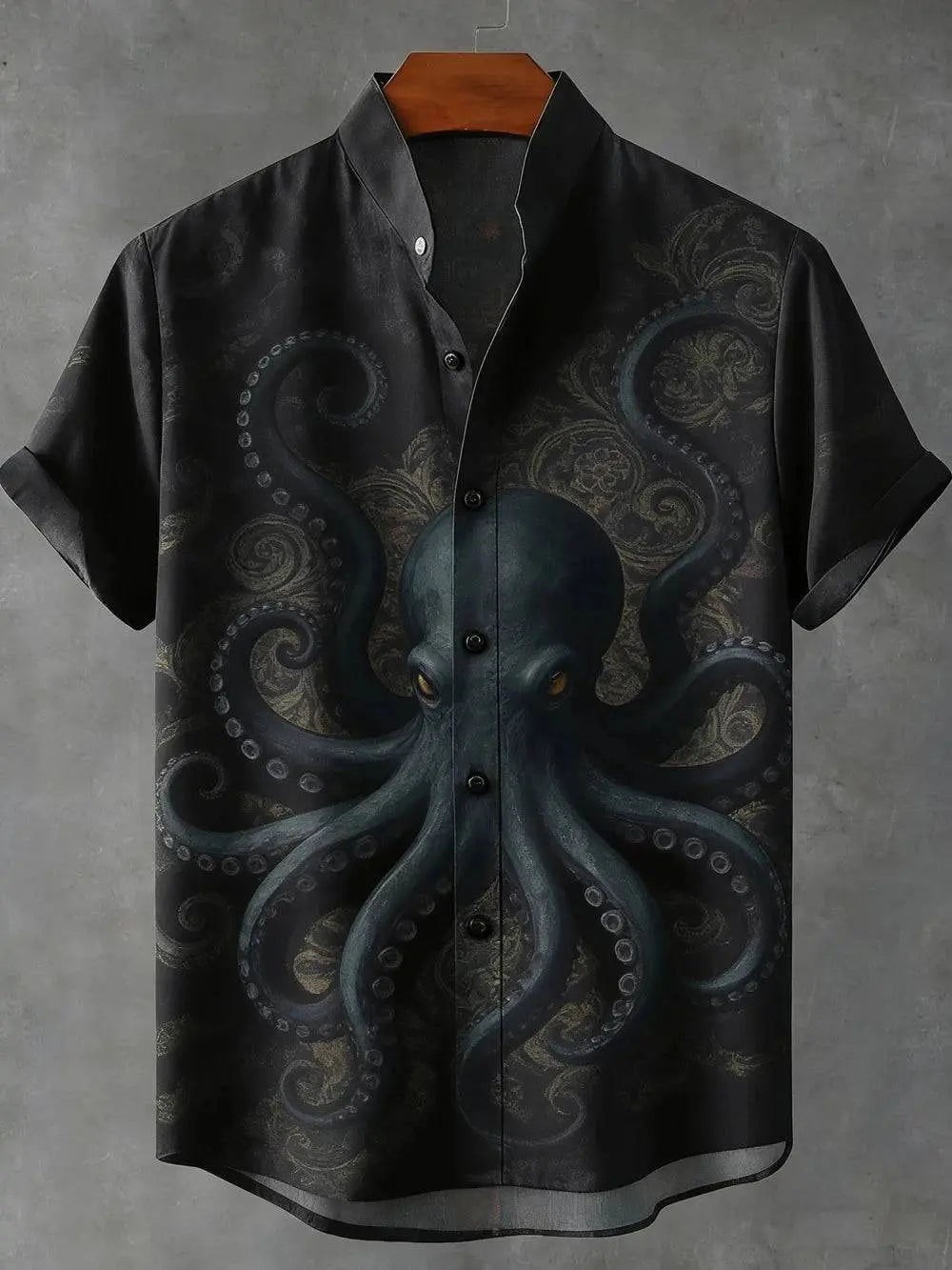 Men's summer linen short sleeve shirt with ocean octopus 3D print, Hawaiian style, ideal for outdoor fishing and vacation wear.