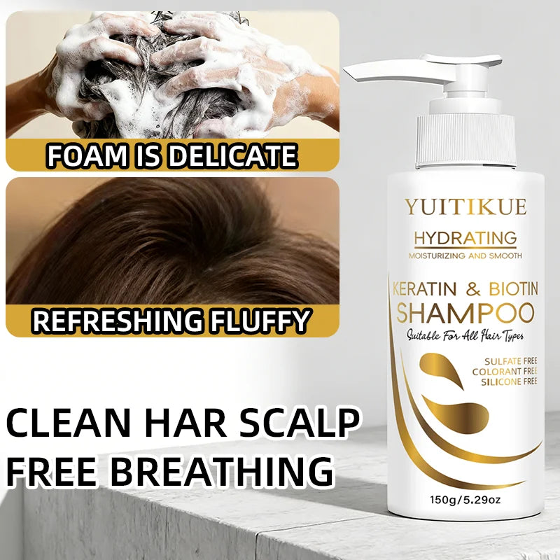YUITIKUE Keratin &amp; Biotin Hydrating Shampoo | Natural Gentle Formula, Daily Hair Care 150g