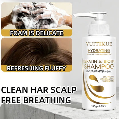 YUITIKUE Keratin &amp; Biotin Hydrating Shampoo | Natural Gentle Formula, Daily Hair Care 150g