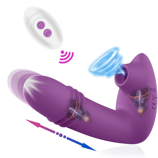 Dildo Vibrator kabellos mit Fernbedienung für Frauen, 2-in-1 Dildo-Vibrator, Vagina-Sauger, Klitorisstimulator, Sexspielzeug für Erwachsene