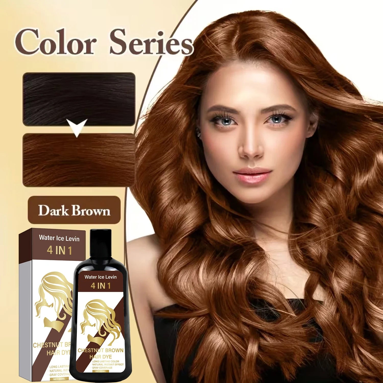 4-in-1 Chestnut Brown Hair Dye Shampoo for Long-Lasting Color &amp; Natural Instant Gray Coverage, Ginger &amp; Ginseng Enriched.