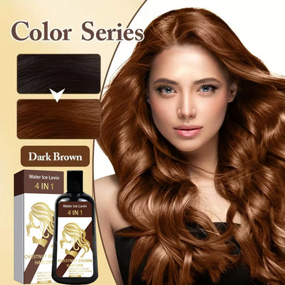 4-in-1 Chestnut Brown Hair Dye Shampoo for Long-Lasting Color &amp; Natural Instant Gray Coverage, Ginger &amp; Ginseng Enriched.