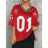 American Sports Fashion V-Neck T-Shirt Street Y2K Hip-Hop Jersey Women&