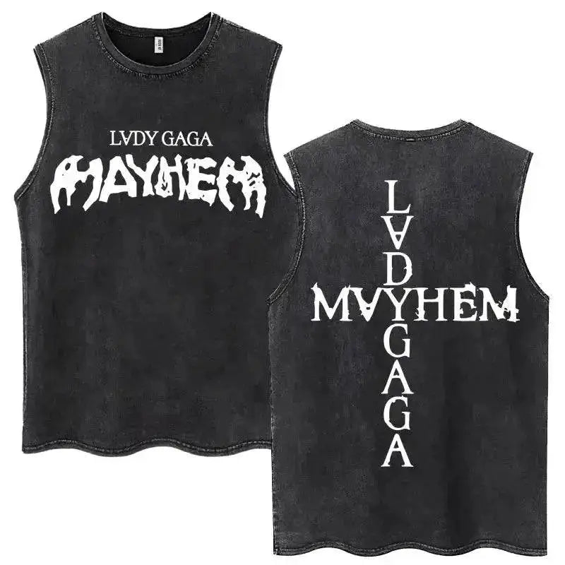 Lady Gaga The Mayhem Ball Tour 2025 Washed Tank Tops Fashion Men Women Vintage Y2K Sleeveless T Shirt 100% Cotton Oversized Tees by Dropshipman