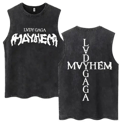 Lady Gaga The Mayhem Ball Tour 2025 Washed Tank Tops Fashion Men Women Vintage Y2K Sleeveless T Shirt 100% Cotton Oversized Tees by Dropshipman