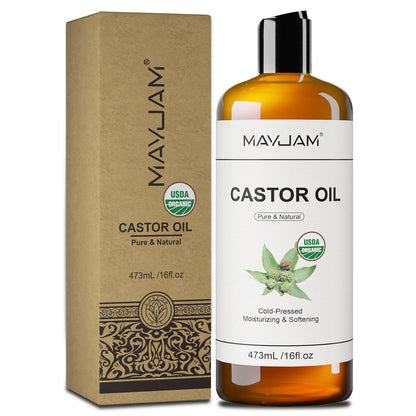 USAD Organic Castor Oil Cold Pressed Pure Natural Carrier Oil for Massage Boby Moisturizing Face, Hair, Skin &amp; Eyelash Growth