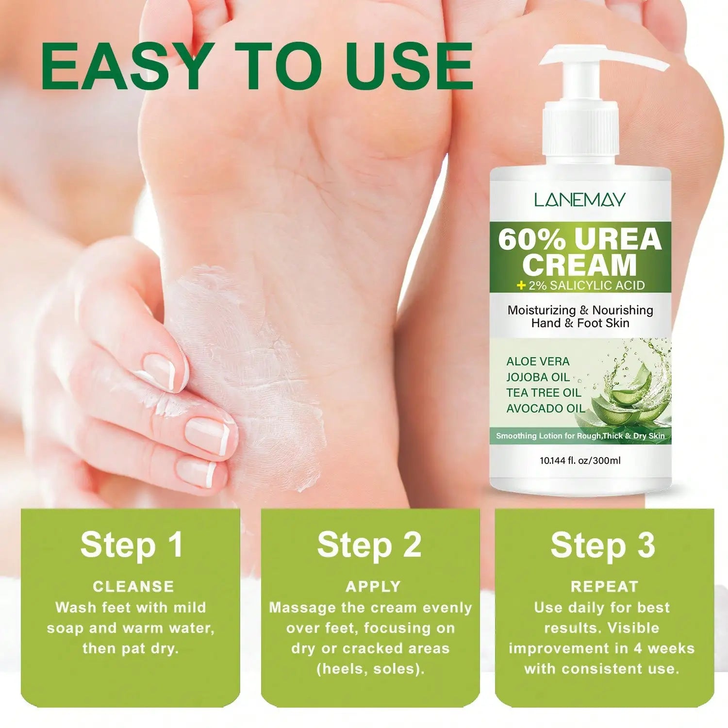 60% Urea Hand &amp; Foot Cream - Long-lasting Skin Moisturizer, Hydrates and Repairs the Skin Barrier, Softens and Brightens Skin
