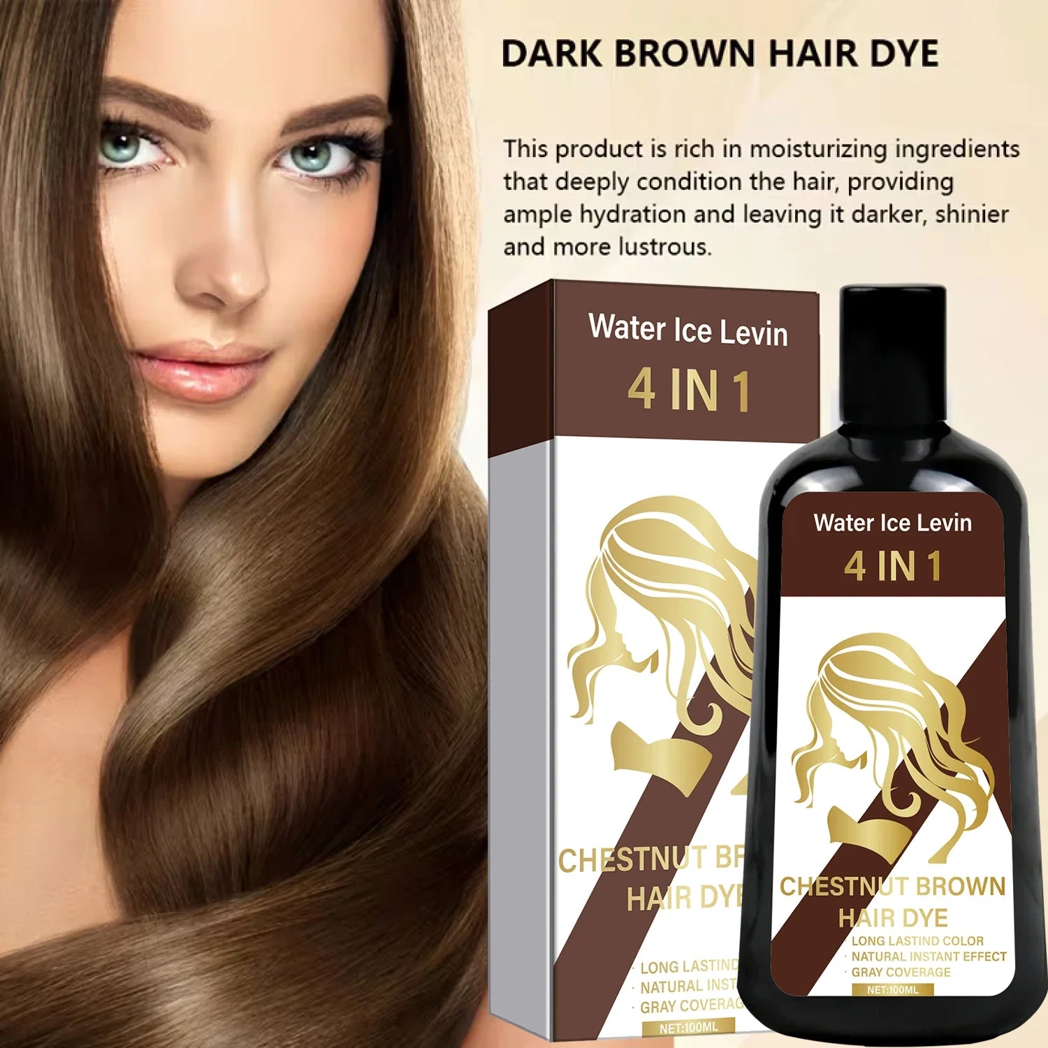 4-in-1 Chestnut Brown Hair Dye Shampoo for Long-Lasting Color &amp; Natural Instant Gray Coverage, Ginger &amp; Ginseng Enriched.