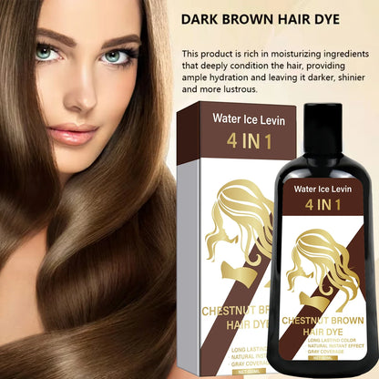 4-in-1 Chestnut Brown Hair Dye Shampoo for Long-Lasting Color &amp; Natural Instant Gray Coverage, Ginger &amp; Ginseng Enriched.