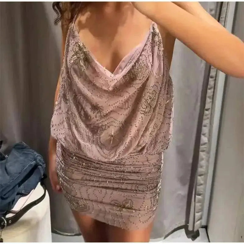 Bead Embroidery Sequin Ruffle Women Dress Sleeveless Backless Strap Sexy Evening Dresses 2025 Summer Party Holiday Street Robe by Dropshipman