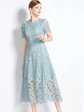 SMTHMA Vintage High-End O-Neck Short Sleeve Lace Hollow Out Dress For Women&