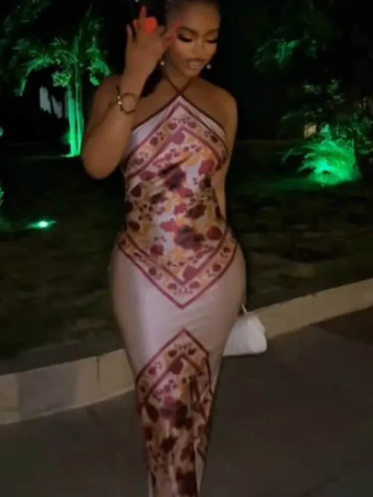 Chic Elegant Satin Dress Floral Print Slim Bodycon Women Dresses Evening Party Wedding Guest Summer Streetwear SHOPEZRA L.L.C.