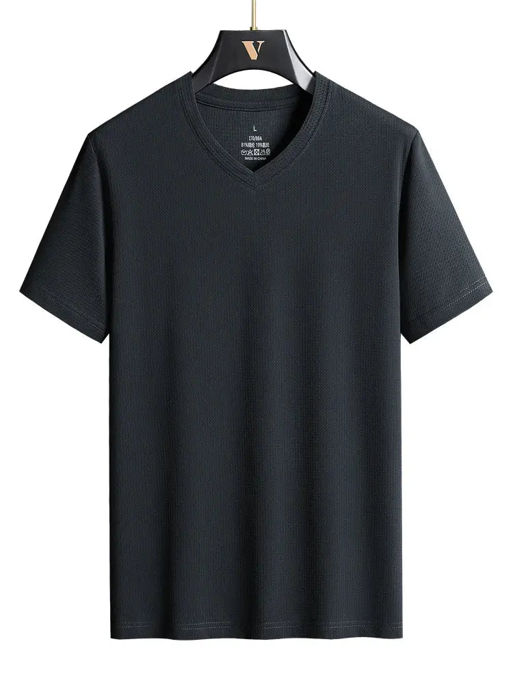 Plus Size 7XL 8XL 9XL Summer V-Neck T-shirts For Men Ice Silk Cooling Quick-dry Breathable Men&