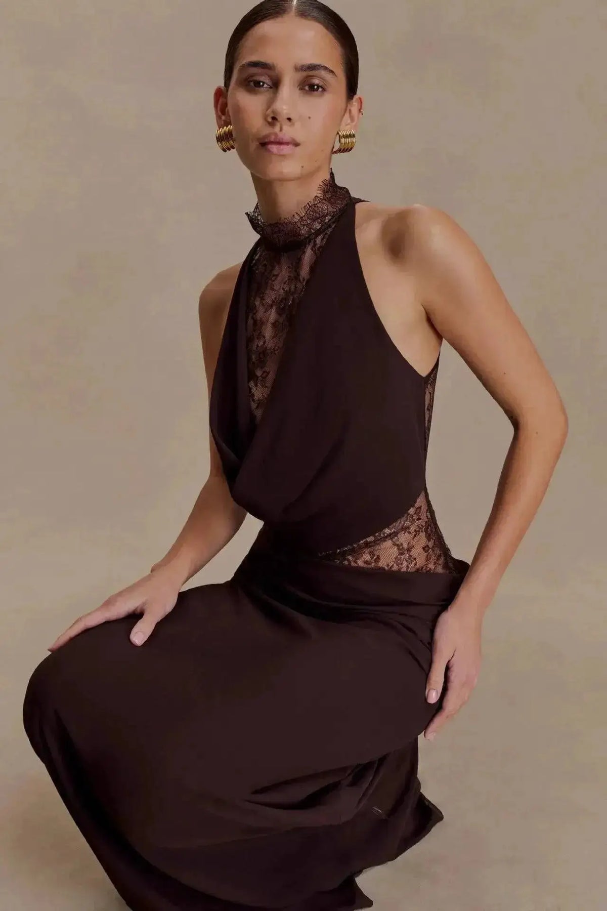 Women Lace Patchwork Sleeveless Pleated Dress Elegant Off-shoulder See Through Long Dresses 2026 Lady Evening Party Vestidos by Dropshipman