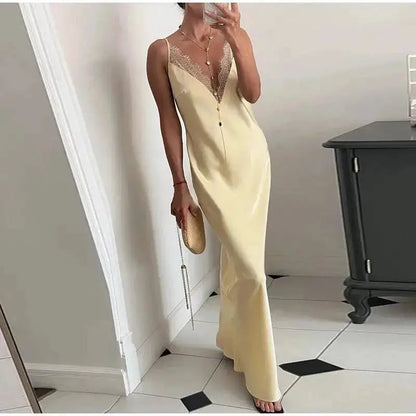 Elegant Lace Satin Spliced Women&