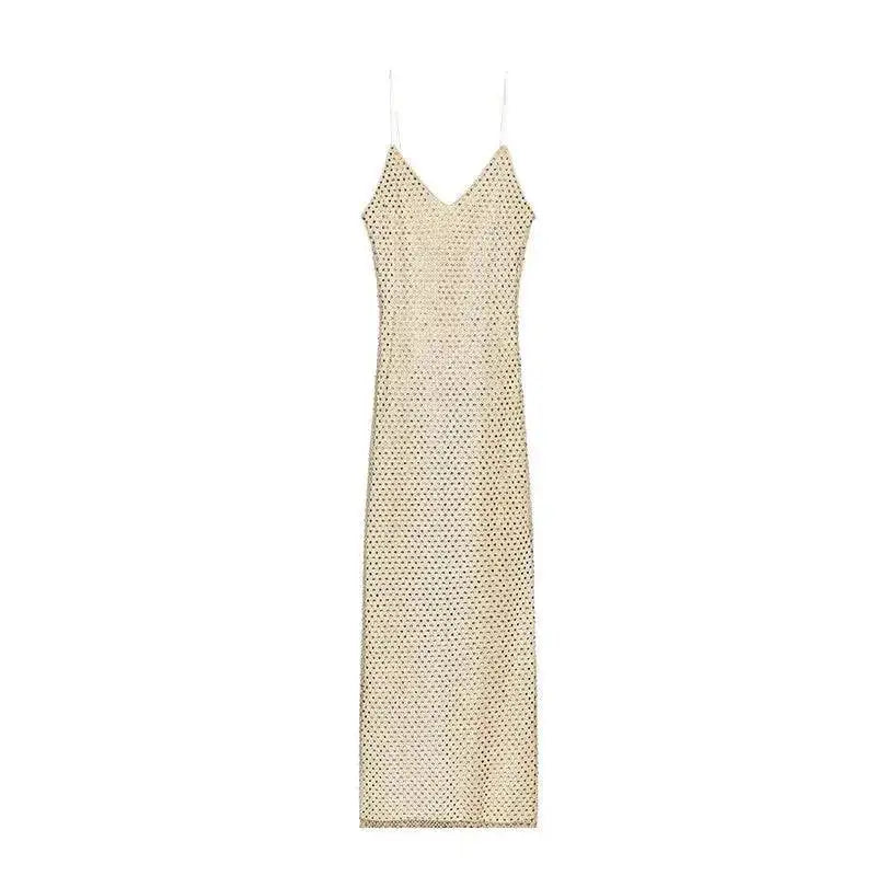 Rhinestone Shining Sexy Evening Dress Women Sleeveless Backless Slim Party Pleated Gown Female Dresses Street Vacation Lady Robe by Dropshipman