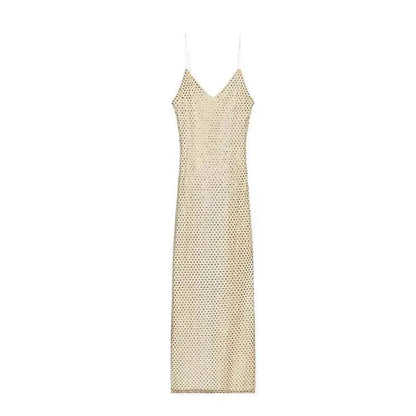 Rhinestone Shining Sexy Evening Dress Women Sleeveless Backless Slim Party Pleated Gown Female Dresses Street Vacation Lady Robe by Dropshipman