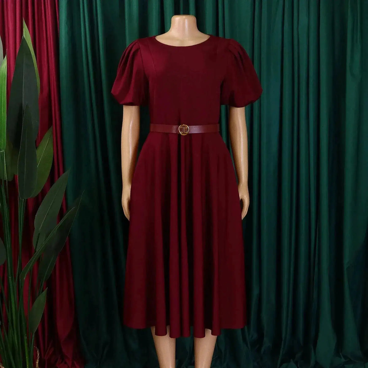 Elegant Office Dress for Women Professional O Neck Short Sleeve Belt Waisted A Line Mid Calf Formal Business Work Dress Midi New by Dropshipman