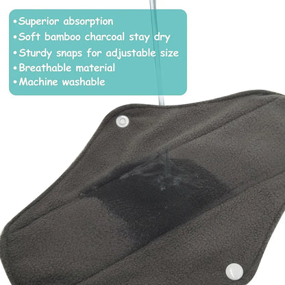 5PCS Reusable Menstrual Pads Heavy Flow Women Menstrual Period Washable Sanitary Napkin Organic Bamboo Charcoal Cloth Pad