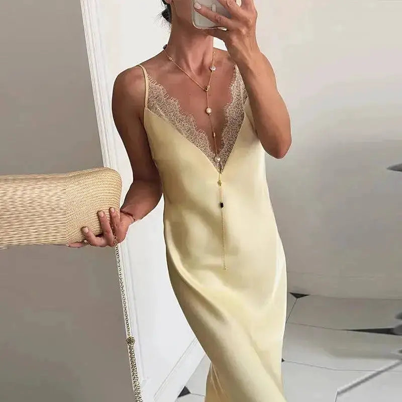Elegant Lace Satin Spliced Women&