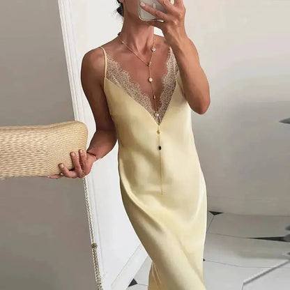 Elegant Lace Satin Spliced Women&