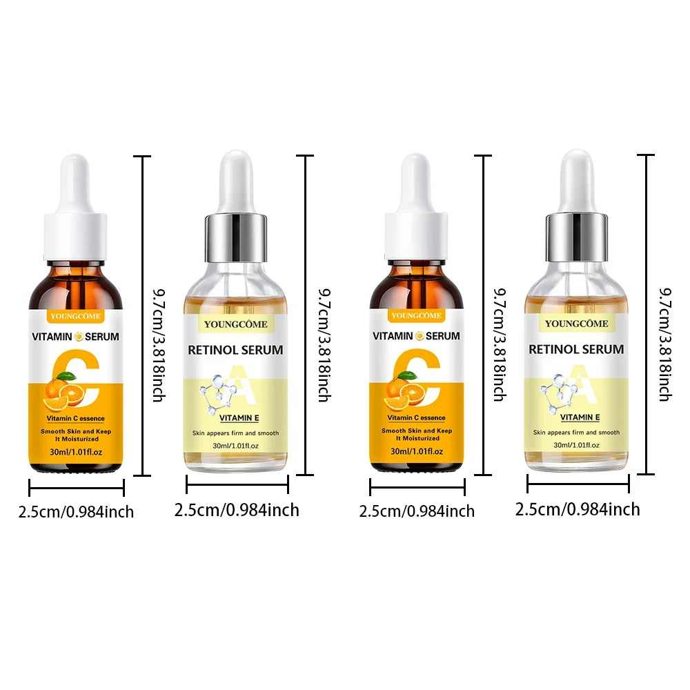 YOUNGCOME 2pcs Vitamin C and Retinol Fortified Serum Rich in VC Keep Skin Hydrated and Smooth Smooth Fine Lines and Wrinkles