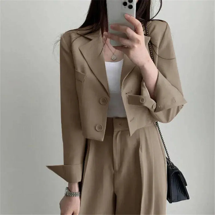 Suit Coat 2 Piece Set Women Blazer Jacket Straight Pants Ensemble Single Breasted Turn Down Collar Trousers Office Lady Outfits SHOPEZRA L.L.C.