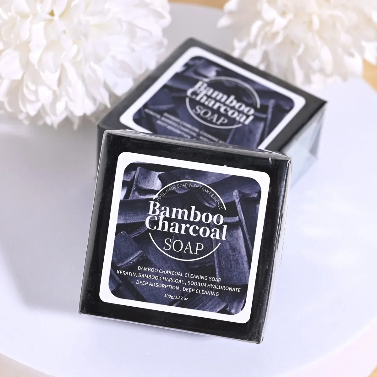 B+100G Bamboo Charcoal Powder Deep Cleaning Soap Plant Oil Soap Keratin Protein Men&